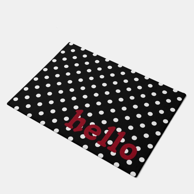 Black Red and White Polka Dot Doormat (Angled)
