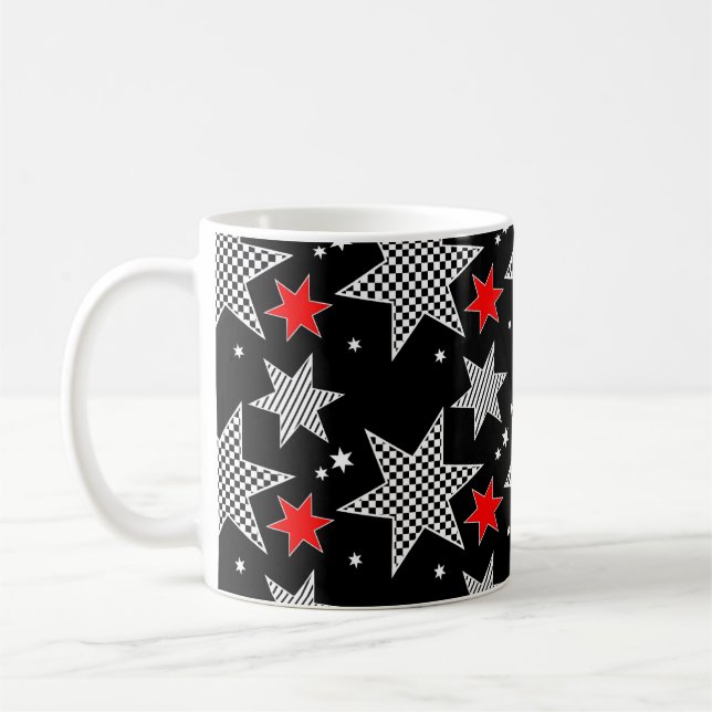 Black, Red, and White Stars Coffee Mug (Left)