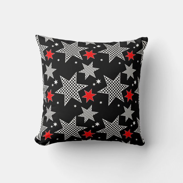 Black, Red, and White Stars Cushion (Front)