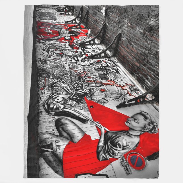 Black, Red and White Street Art Graffiti Blanket (Front)