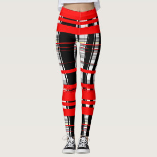 Black red and White stripes abstract Leggings
