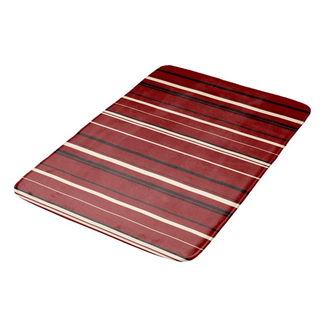 Black Red and White Stripes Bath Mat (Angled)