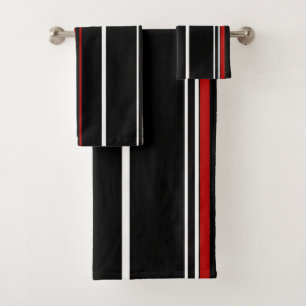 Black red and white stripes bath towel set