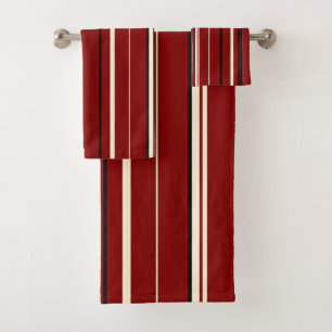 Black Red and White Stripes Bath Towel Set
