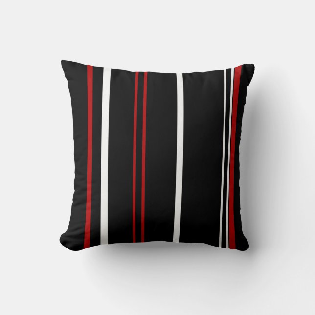 Black Red and White Stripes Cushion (Front)