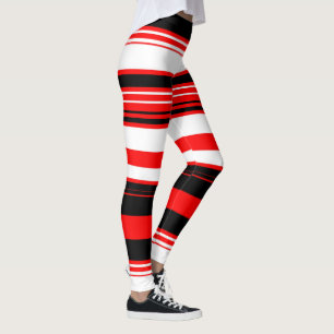 Black Red and White Stripes Leggings