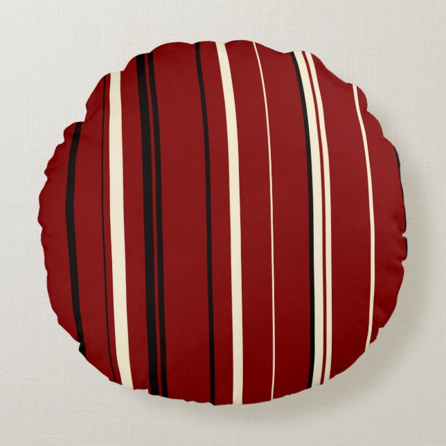 Black Red and White Stripes Round Cushion (Front)