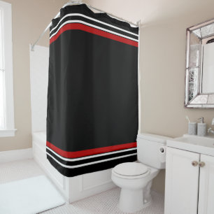 Black red and white stripes shower curtain
