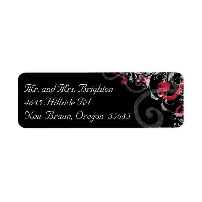 Black, Red, and White Swirl Return Address Label (Front)