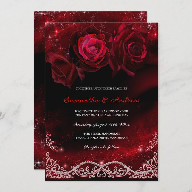 Black Red and White Wedding Invitation (Front/Back)