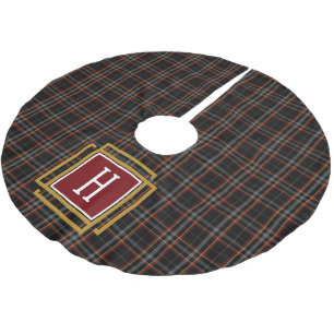 Black Red and yellow Tartan Monogram Brushed Polyester Tree Skirt