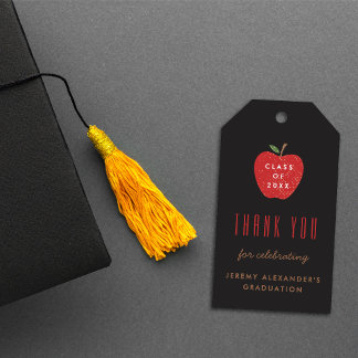 Black Red Apple Graduation Party Favour Gift Tag