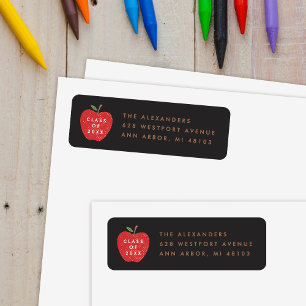 Black Red Apple Preschool Graduation Address Label