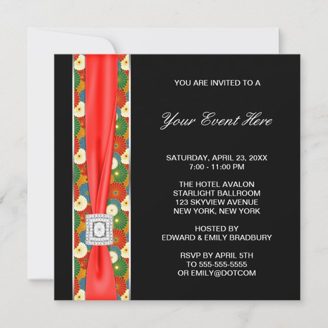 Black Red Asian All Occasion Invitation Template (Front)