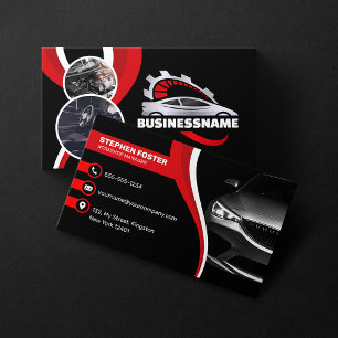 Black & Red Automobile Automotive Car Repair Parts Business Card