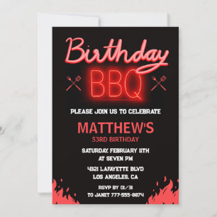 Black Red backyard bbq 53rd birthday Invitation
