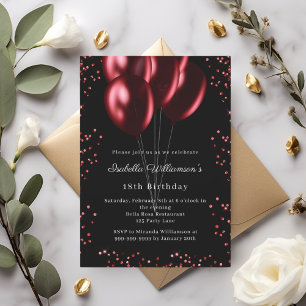 Black red balloons birthday invitation