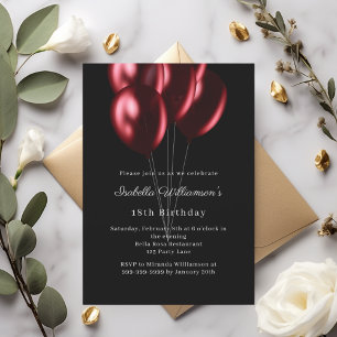 Black red balloons birthday invitation