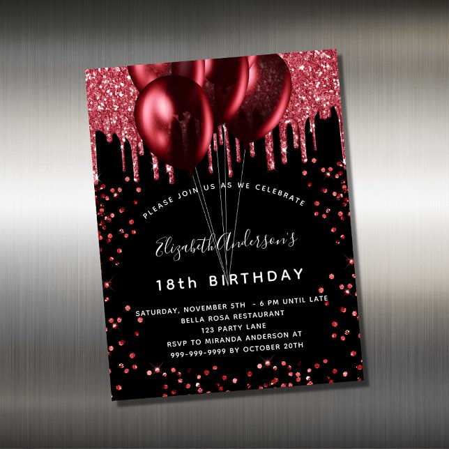 Black red balloons birthday invitation magnet (Creator Uploaded)