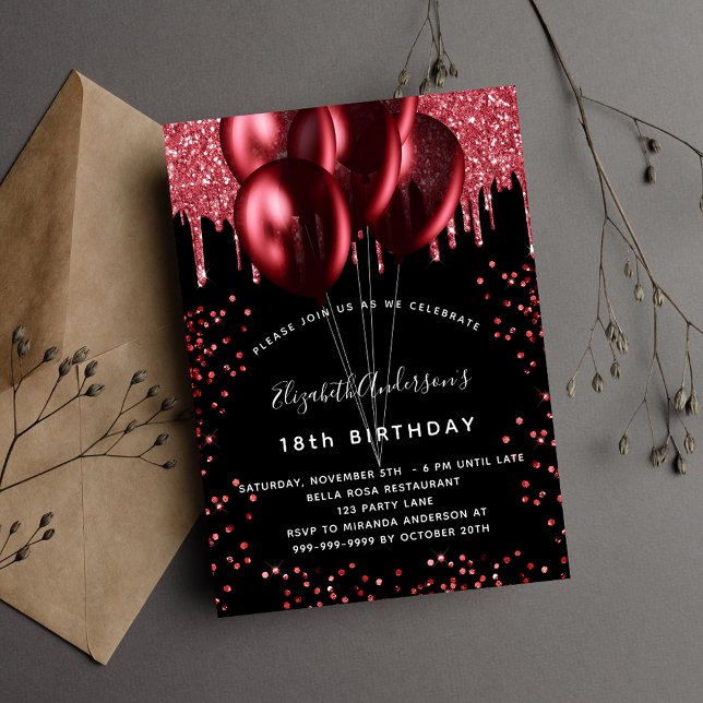 Black red balloons birthday party invitation (Creator Uploaded)