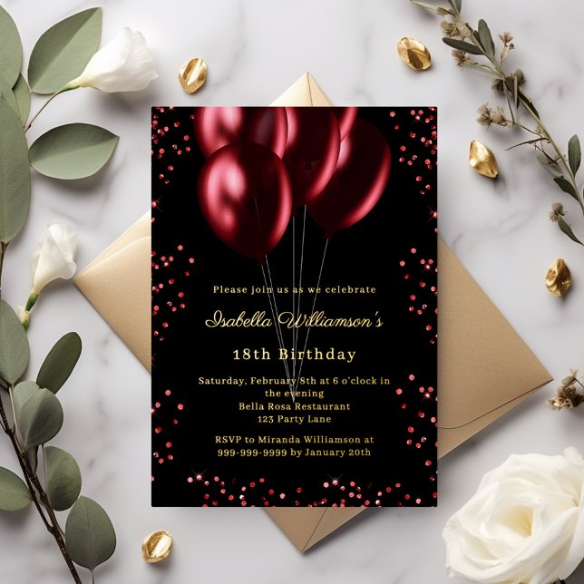 Black red balloons luxury birthday gold (Creator Uploaded)