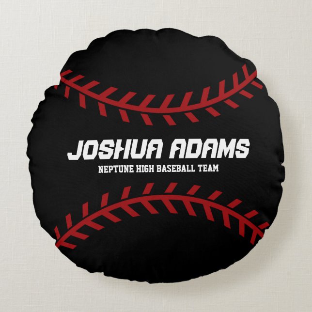 Black Red Baseball Games Sports Team Round Pillows (Front)