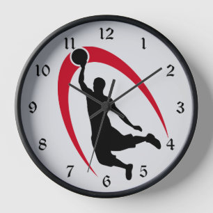 Black Red Basketball Logo Clock