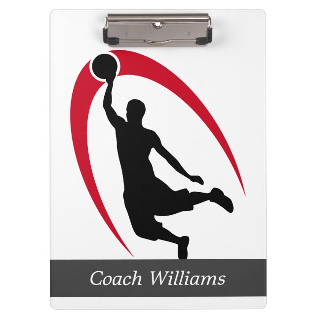 Black Red Basketball Personalised Clipboard (Front)