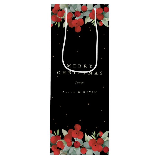 Black Red Berry+Eucalyptus Christmas/Holiday Wine Gift Bag (Front)