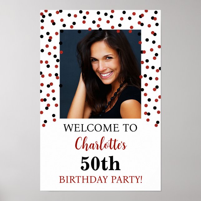 Black Red Birthday Party Custom 12x18 Photo Poster (Front)