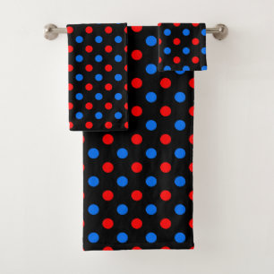 Black Red Blue Polka Dots Design Bath Towel Set