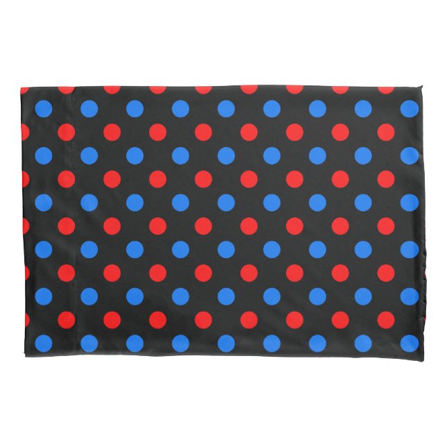 Black Red Blue Polka Dots Design  Pillowcase (Front)