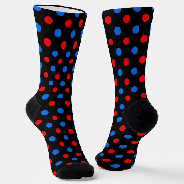Black Red Blue Polka Dots Design  Socks (Angled)