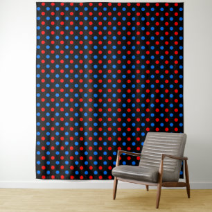 Black Red Blue Polka Dots Design Tapestry