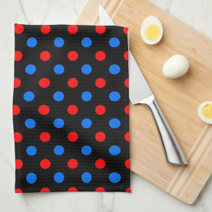Black Red Blue Polka Dots Design Tea Towel