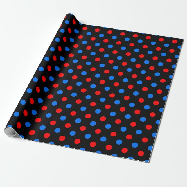 Black Red Blue Polka Dots Design  Wrapping Paper (Unrolled)