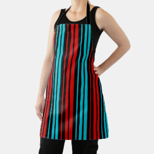 Black Red Blue Stripes Pattern   Apron
