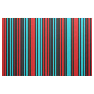 Black Red Blue Stripes Pattern Fabric