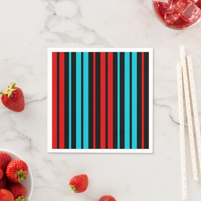 Black Red Blue Stripes Pattern   Napkin (Insitu)