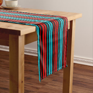 Black Red Blue Stripes Pattern Short Table Runner