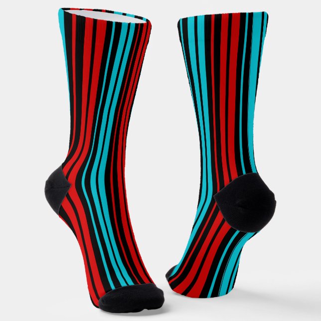 Black Red Blue Stripes Pattern   Socks (Angled)