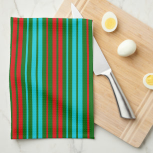 Black Red Blue Stripes Pattern Tea Towel