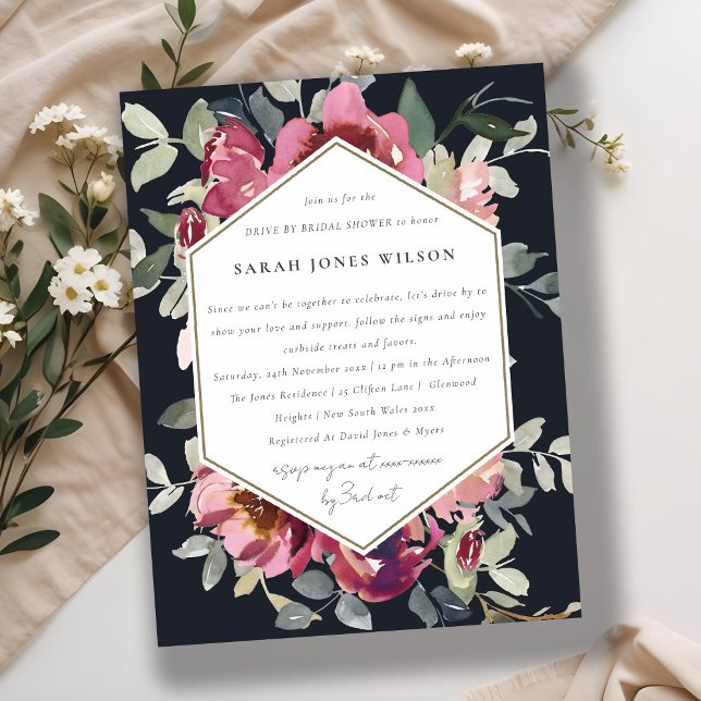 BLACK RED BLUSH ROSE FLORAL DRIVE BY BABY SHOWER POSTCARD (Creator Uploaded)