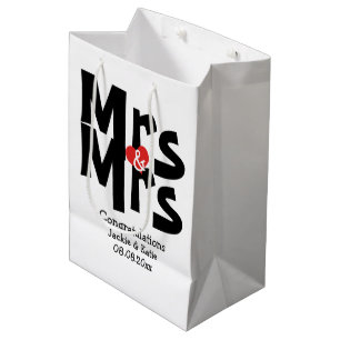 Black Red Bold Modern Personalised Mrs and Mrs Medium Gift Bag