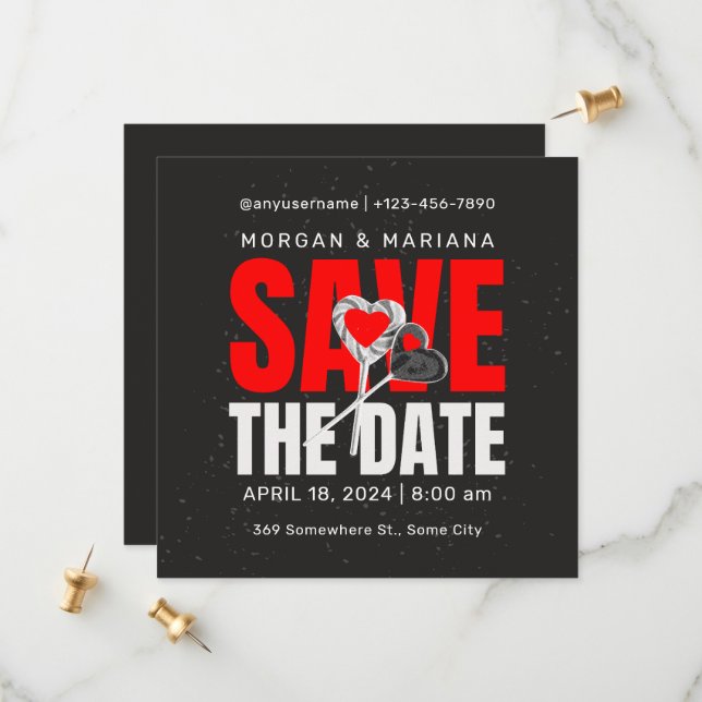Black Red Bold Save The Date Love Theme (Front/Back In Situ)
