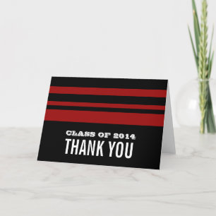 Black/Red Bold Stripes Grad Thank You Card