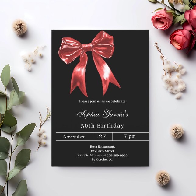 Black red bow birthday invitation (Creator Uploaded)