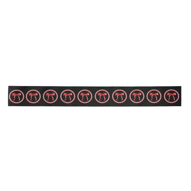 Black Red Bow Candy Cane Christmas Satin Ribbon (Front)