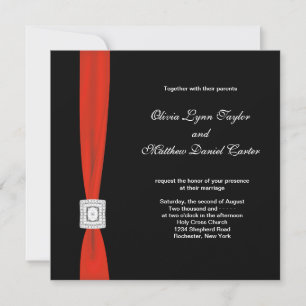 Black Red Bow Red Black Wedding Invitation