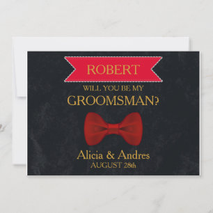 Black & Red Bow Will you be my Groomsman? Invitation
